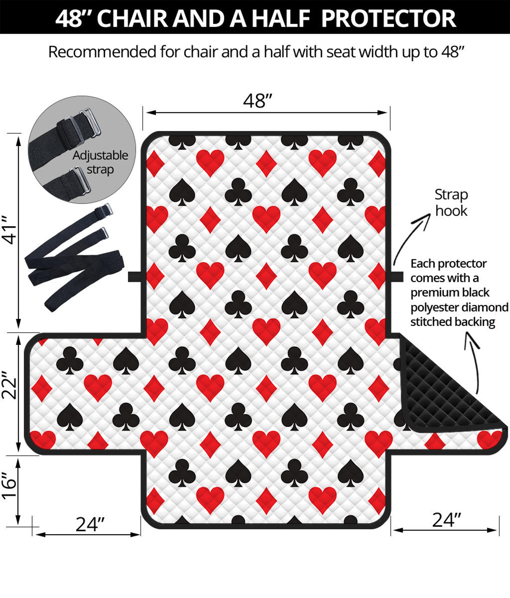 Playing Card Suits Pattern Print Half Sofa Protector