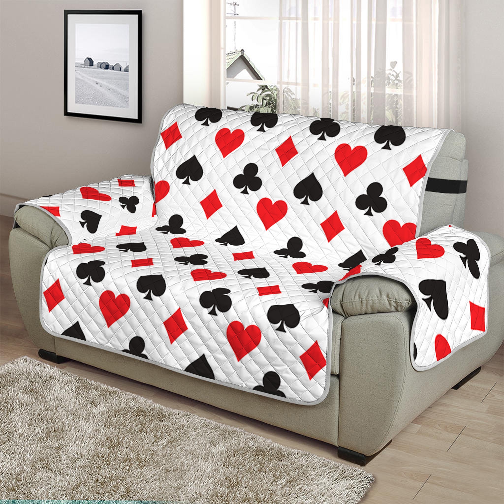 Playing Card Suits Pattern Print Half Sofa Protector