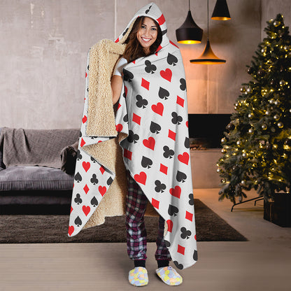 Playing Card Suits Pattern Print Hooded Blanket