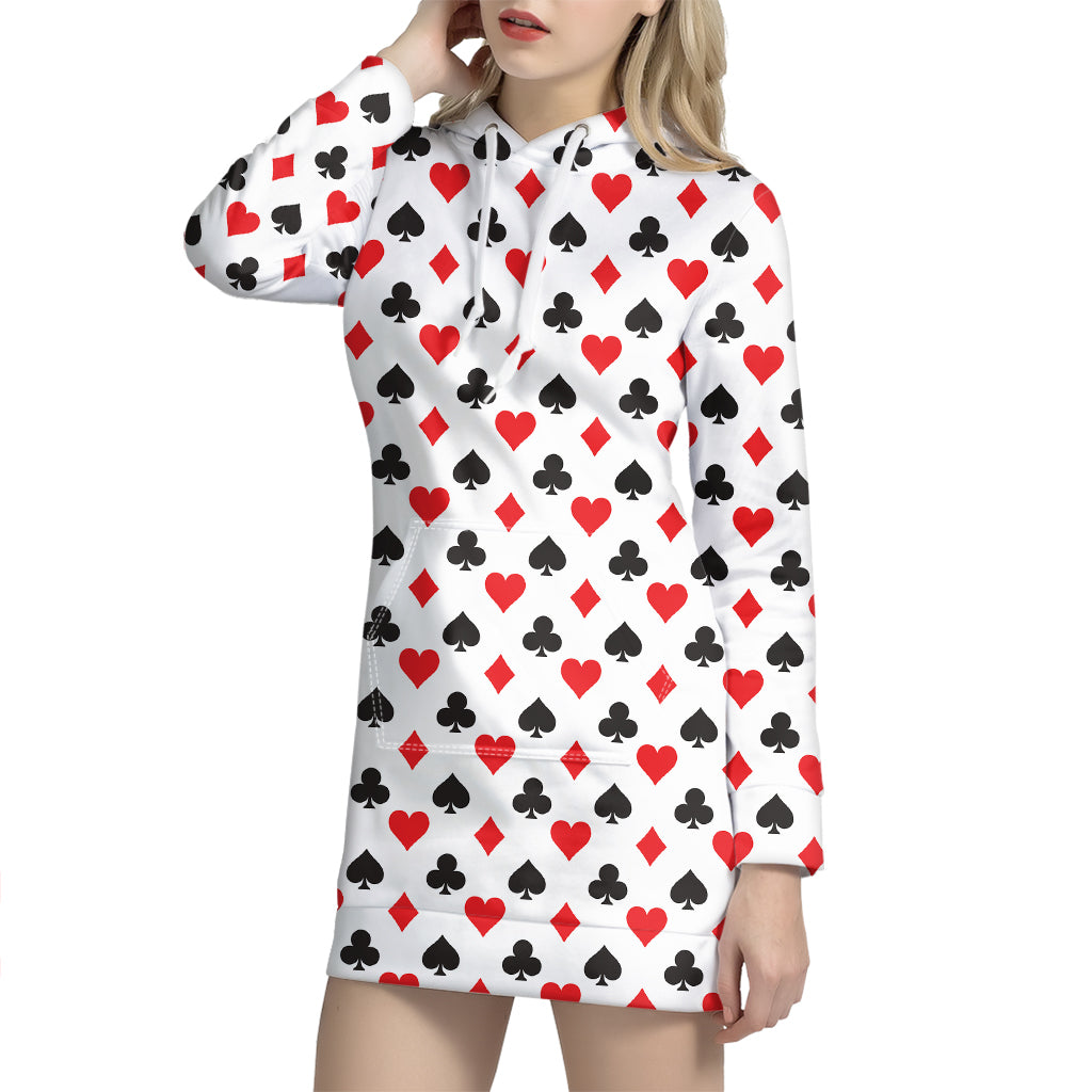 Playing Card Suits Pattern Print Hoodie Dress