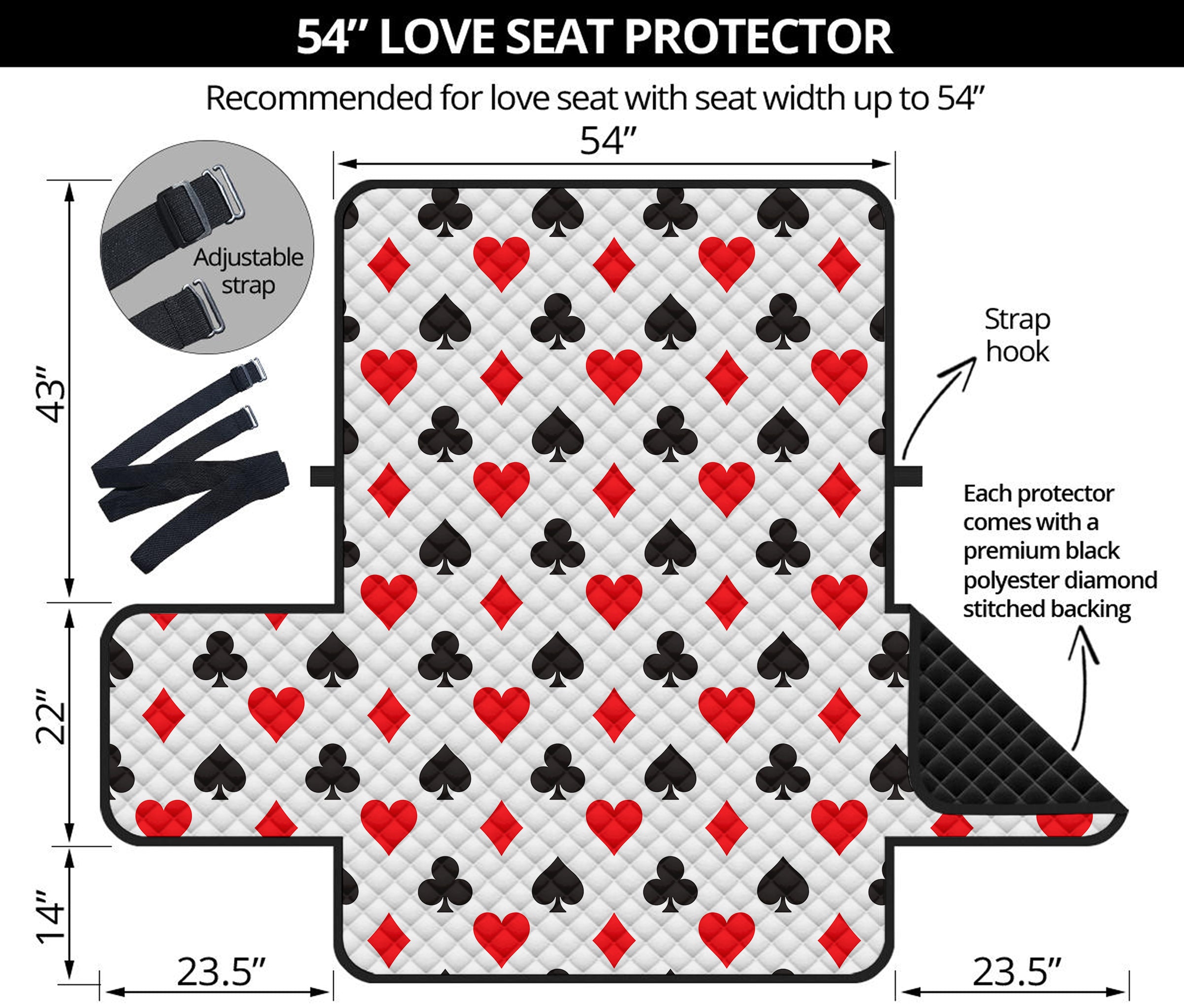 Playing Card Suits Pattern Print Loveseat Protector