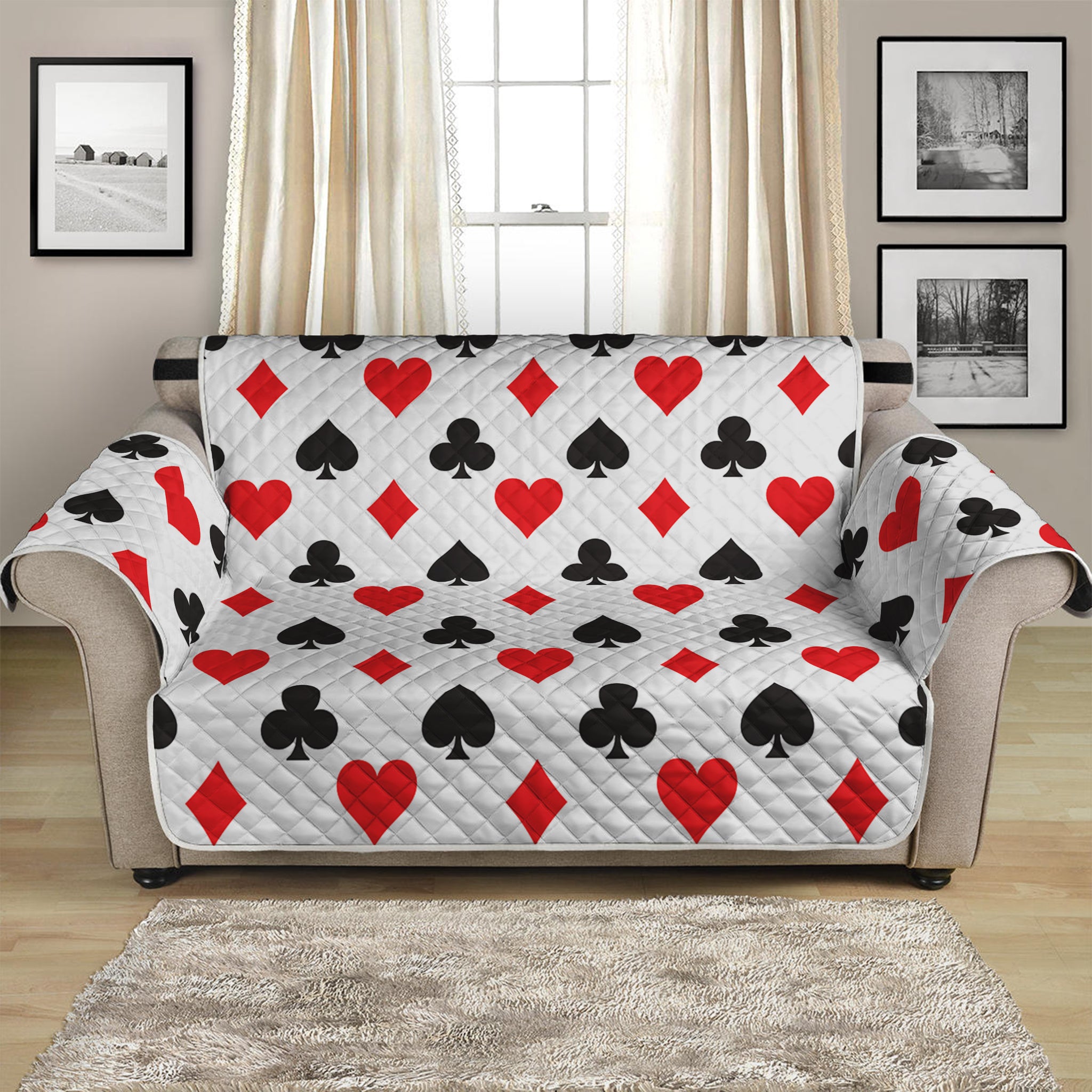 Playing Card Suits Pattern Print Loveseat Protector