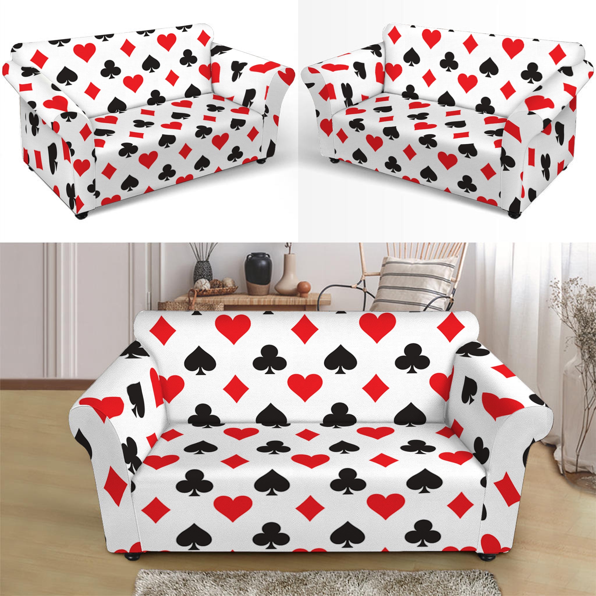 Playing Card Suits Pattern Print Loveseat Slipcover