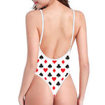 Playing Card Suits Pattern Print One Piece High Cut Swimsuit