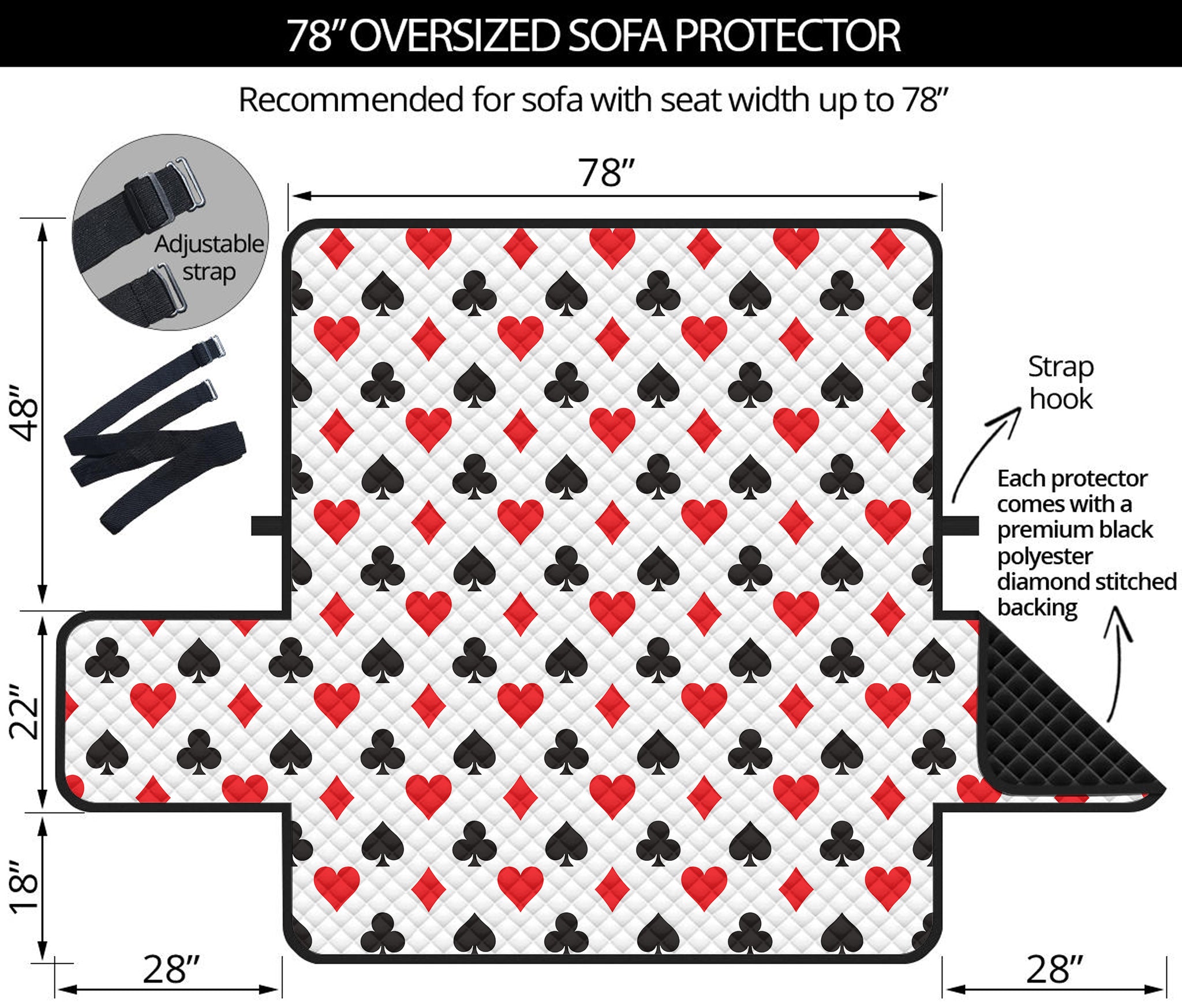 Playing Card Suits Pattern Print Oversized Sofa Protector