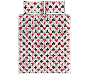 Playing Card Suits Pattern Print Quilt Bed Set