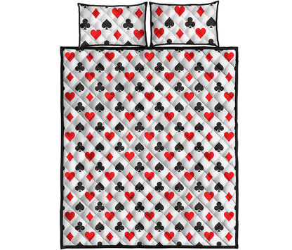 Playing Card Suits Pattern Print Quilt Bed Set