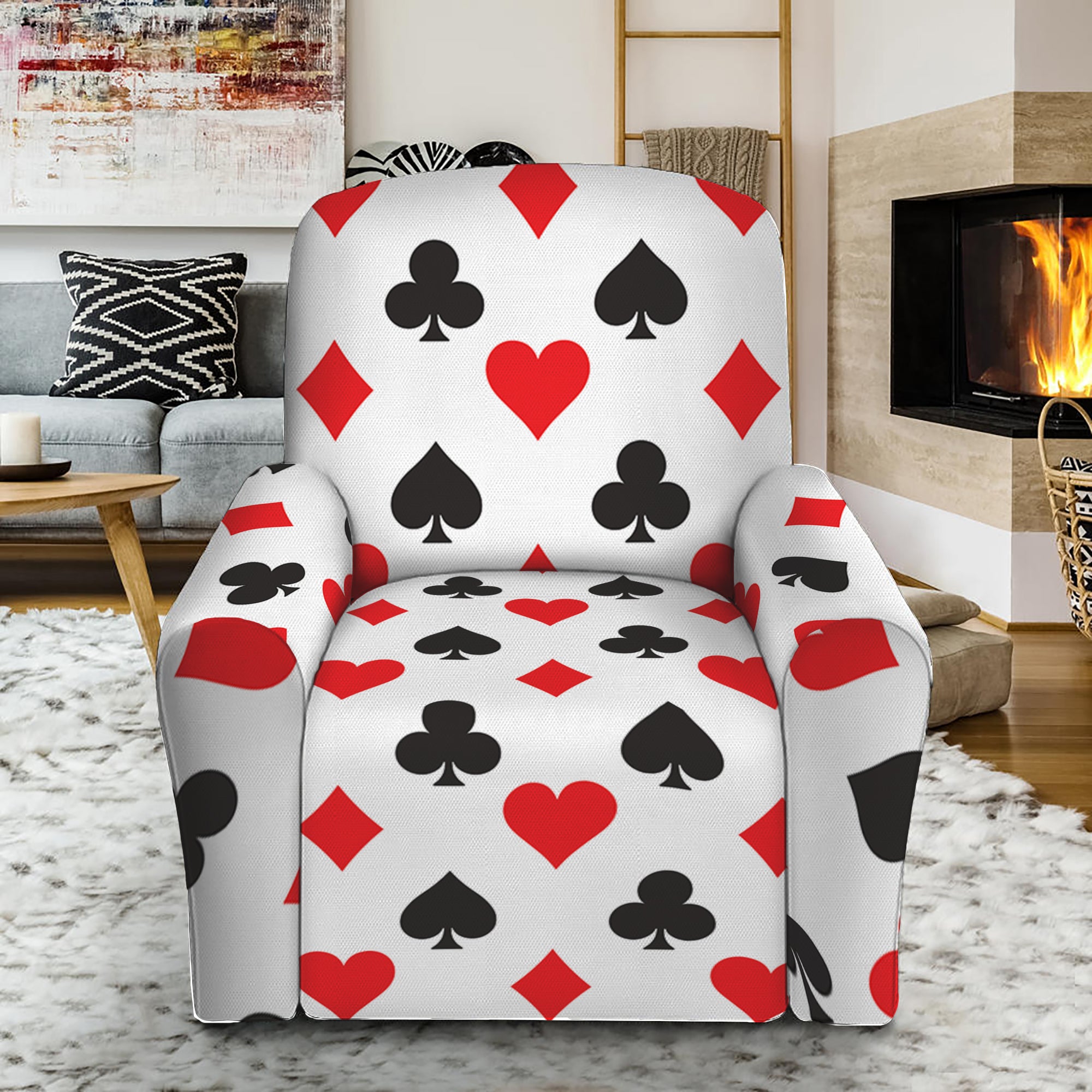 Playing Card Suits Pattern Print Recliner Slipcover