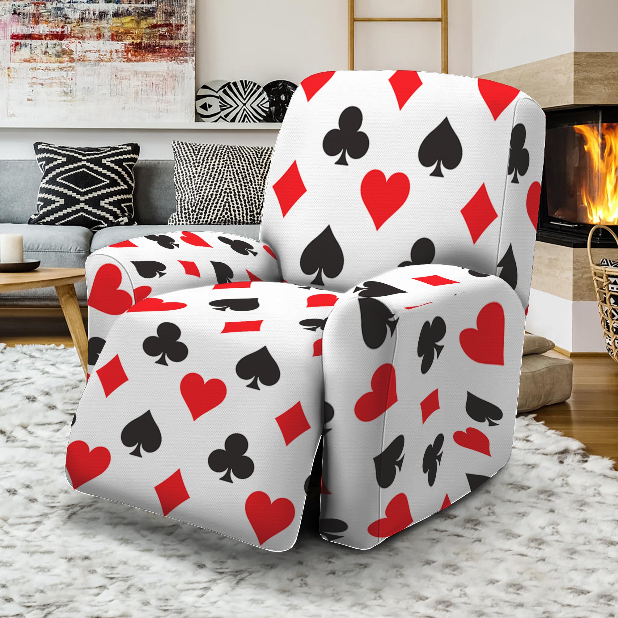 Playing Card Suits Pattern Print Recliner Slipcover