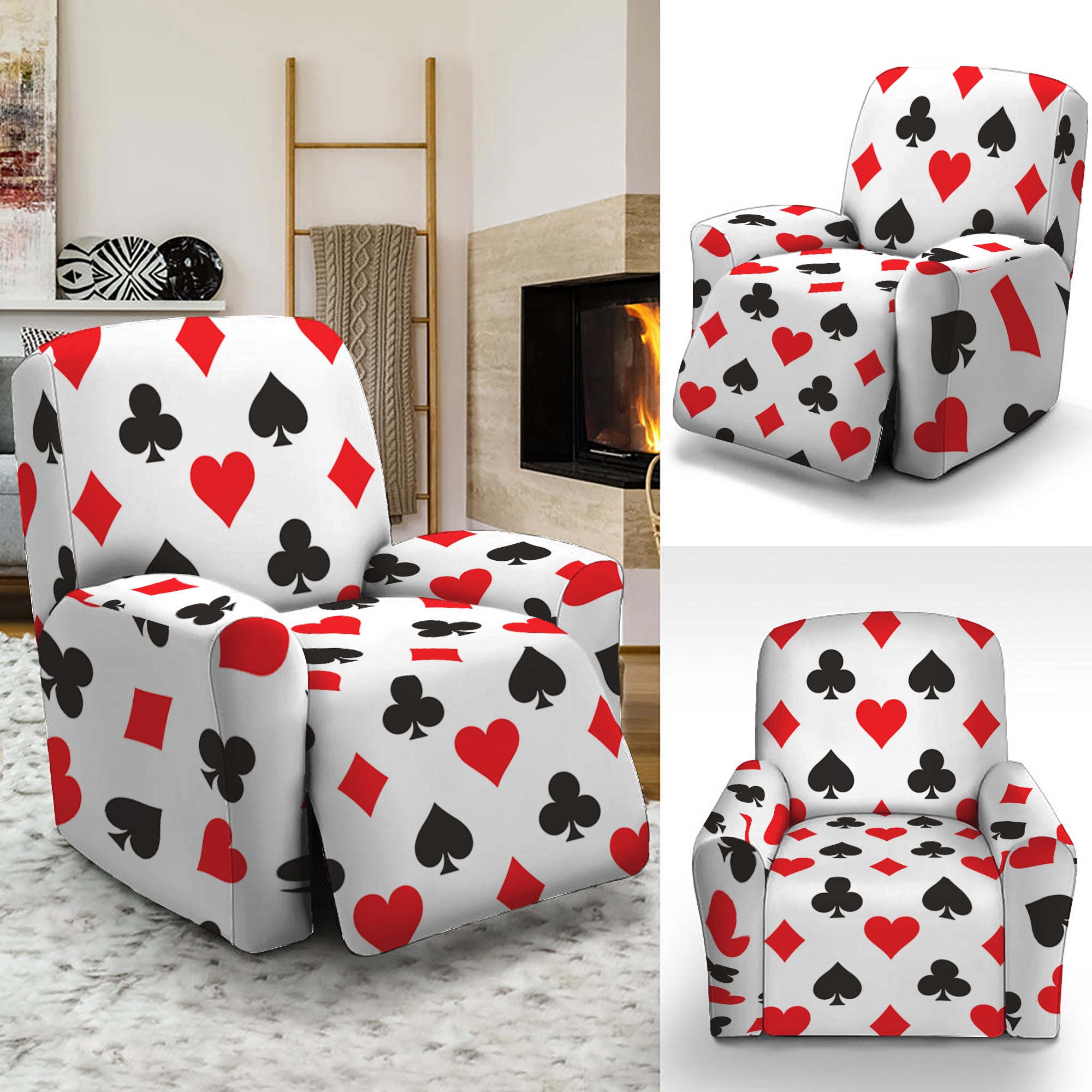 Playing Card Suits Pattern Print Recliner Slipcover