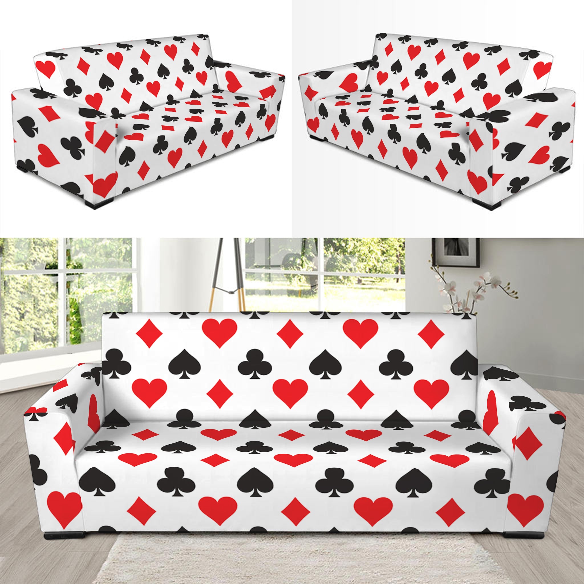 Playing Card Suits Pattern Print Sofa Slipcover