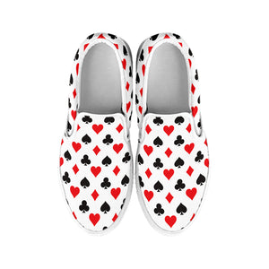 Playing Card Suits Pattern Print White Slip On Shoes