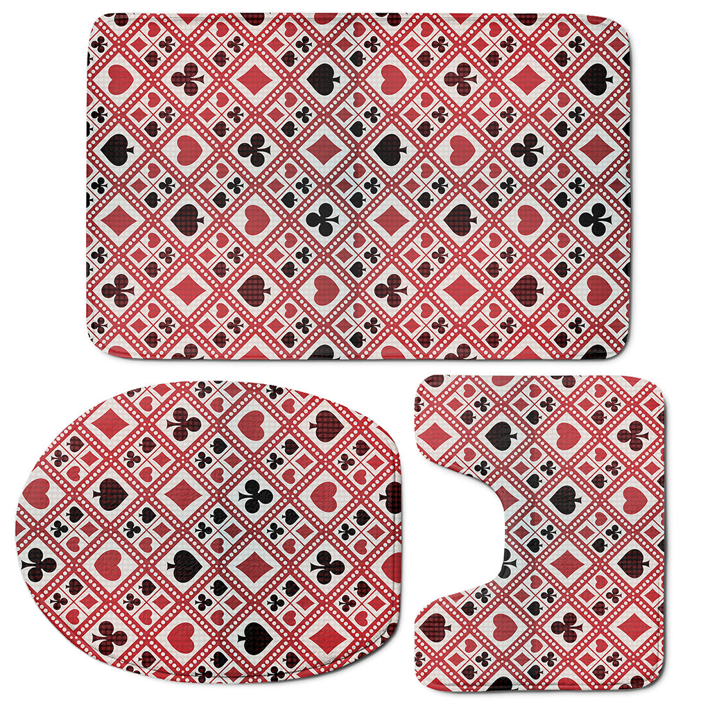 Playing Card Suits Plaid Pattern Print 3 Piece Bath Mat Set