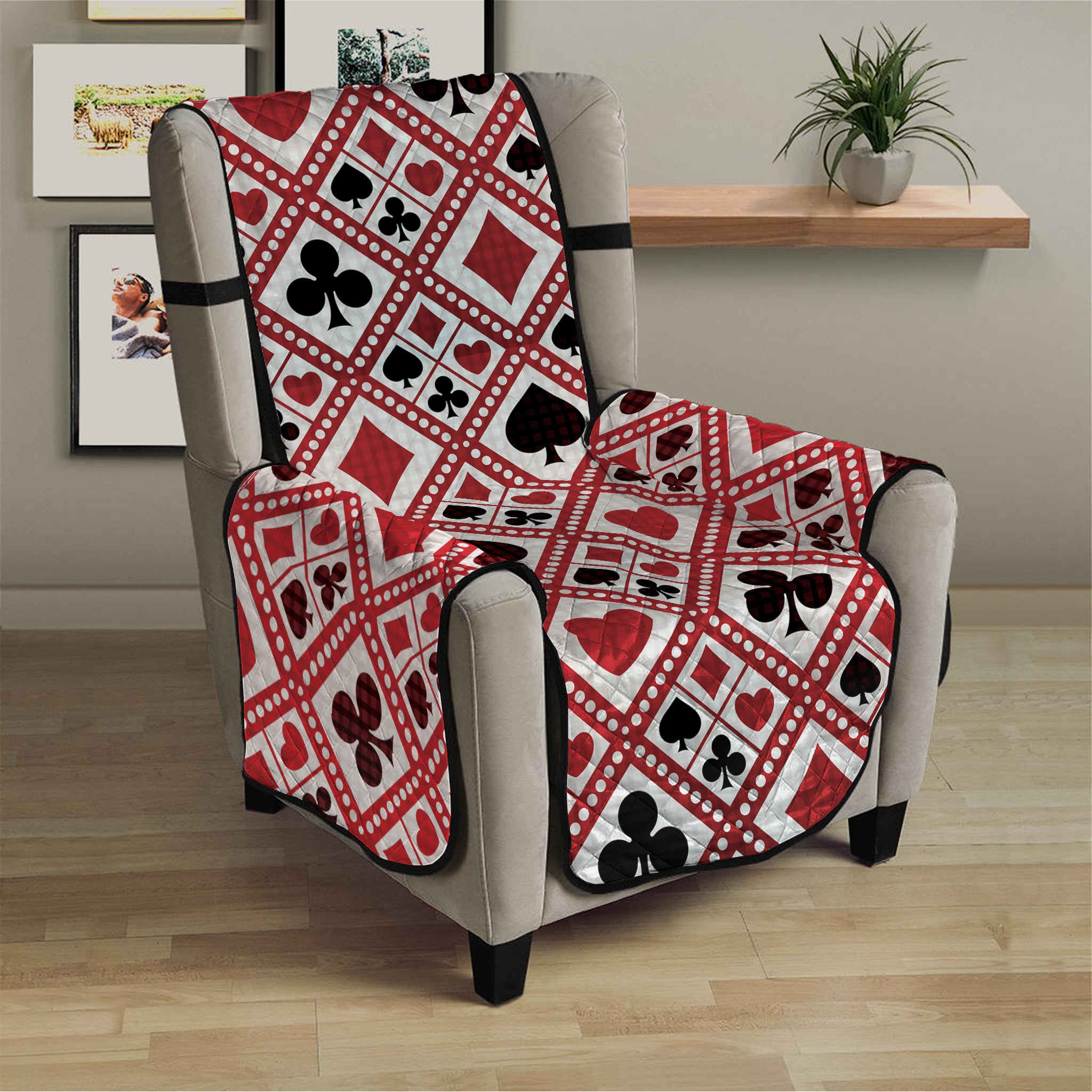 Playing Card Suits Plaid Pattern Print Armchair Protector