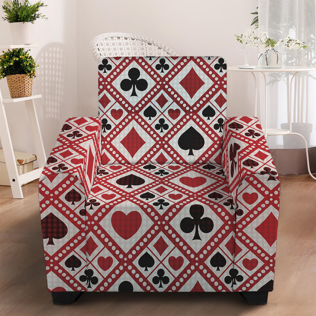 Playing Card Suits Plaid Pattern Print Armchair Slipcover