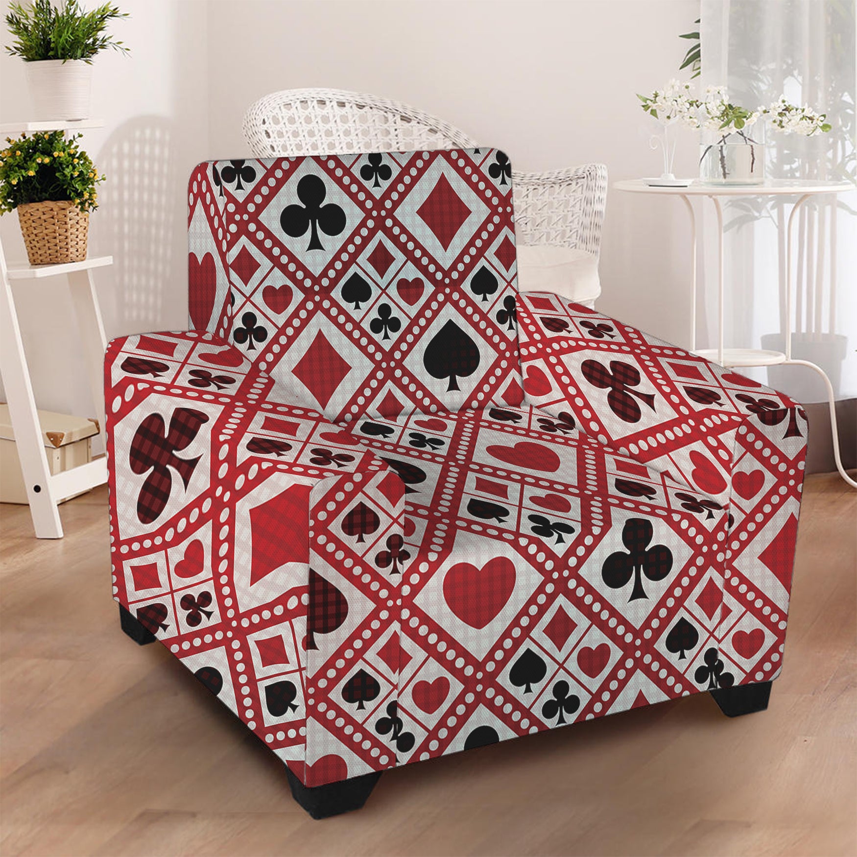 Playing Card Suits Plaid Pattern Print Armchair Slipcover