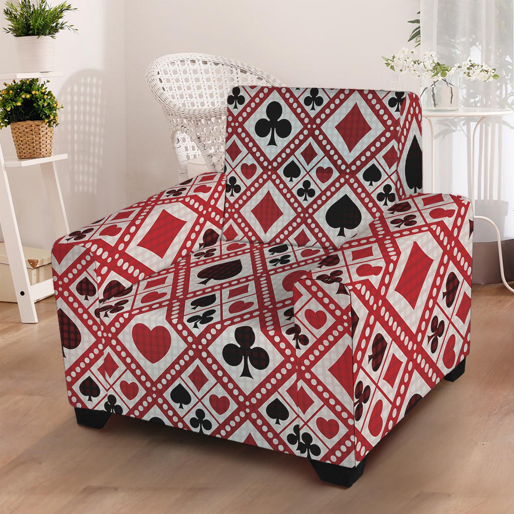 Playing Card Suits Plaid Pattern Print Armchair Slipcover