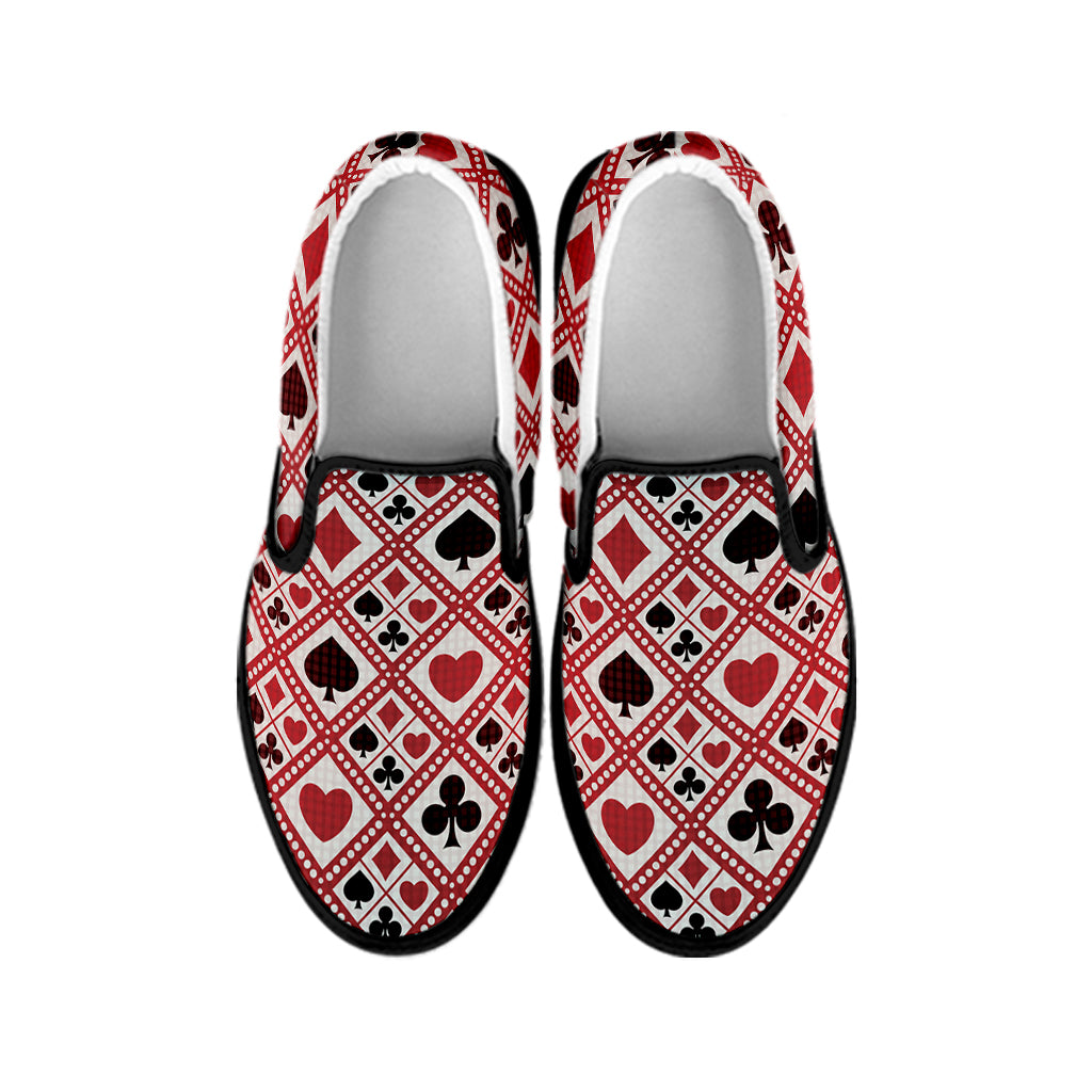 Playing Card Suits Plaid Pattern Print Black Slip On Shoes
