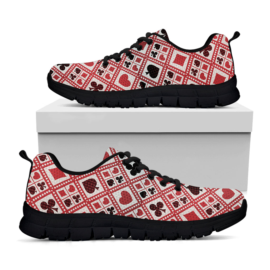 Playing Card Suits Plaid Pattern Print Black Sneakers