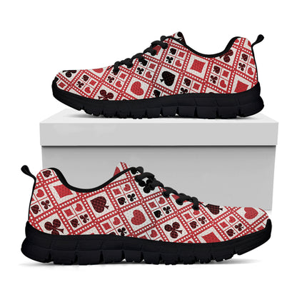 Playing Card Suits Plaid Pattern Print Black Sneakers