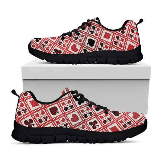 Playing Card Suits Plaid Pattern Print Black Sneakers