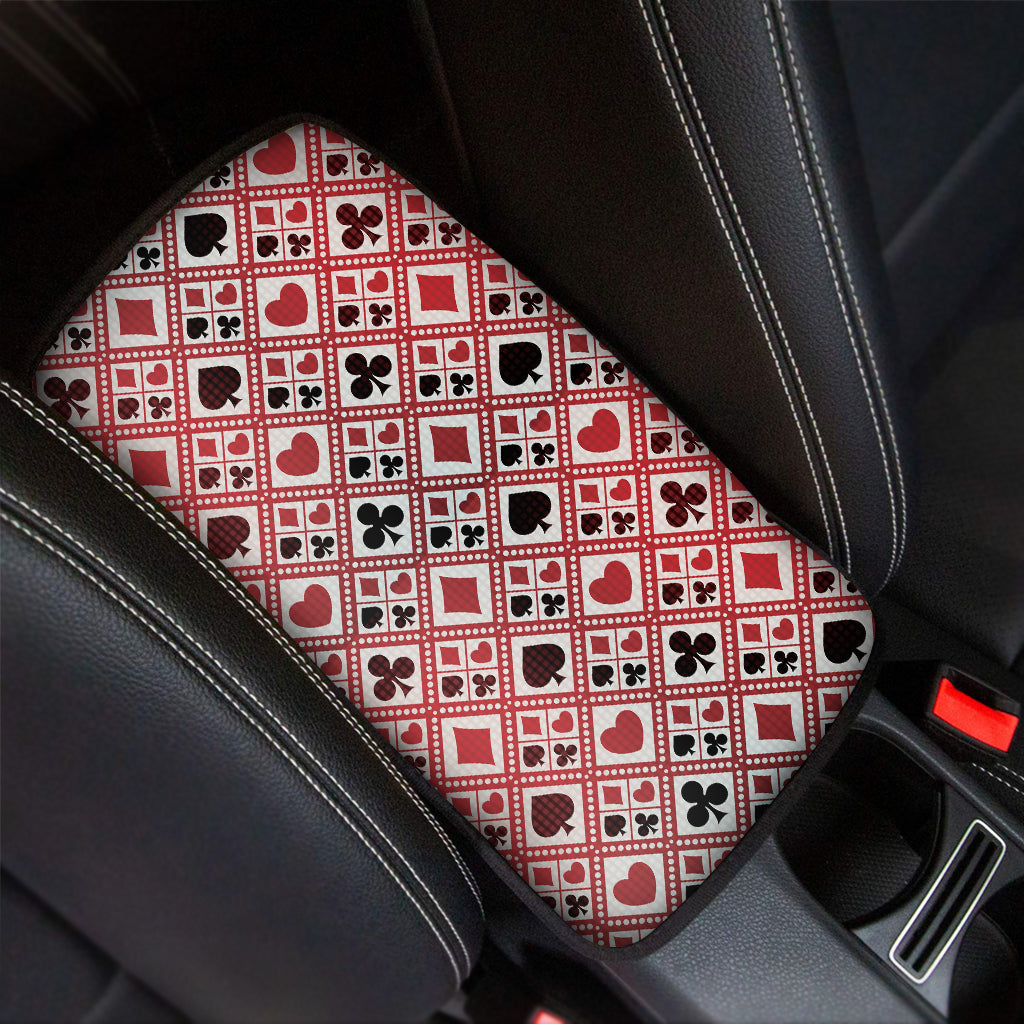 Playing Card Suits Plaid Pattern Print Car Center Console Cover