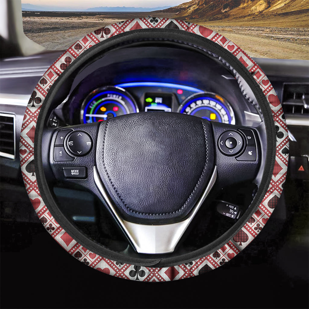 Playing Card Suits Plaid Pattern Print Car Steering Wheel Cover