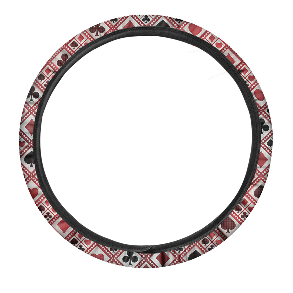 Playing Card Suits Plaid Pattern Print Car Steering Wheel Cover