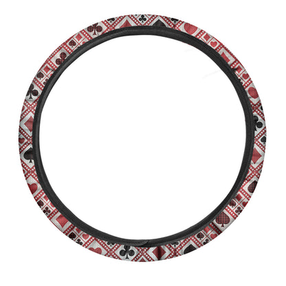 Playing Card Suits Plaid Pattern Print Car Steering Wheel Cover