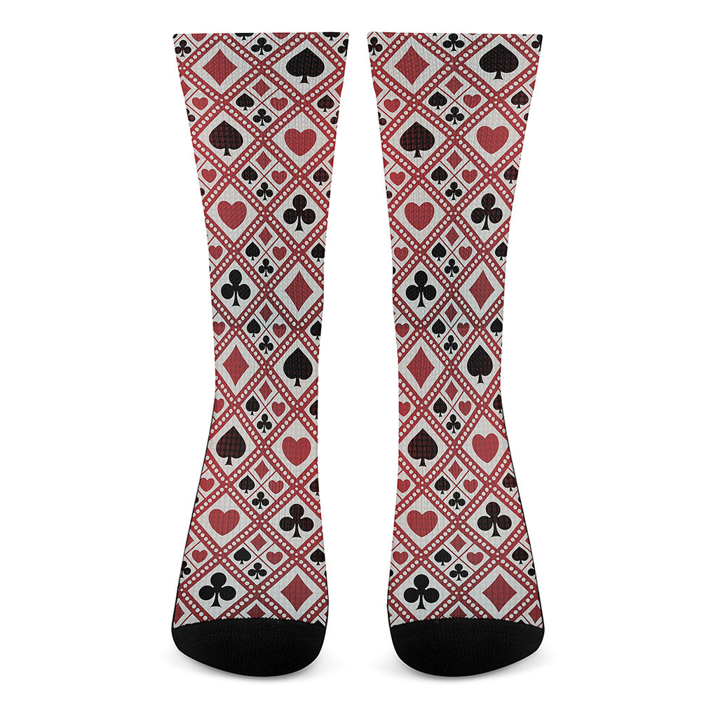 Playing Card Suits Plaid Pattern Print Crew Socks