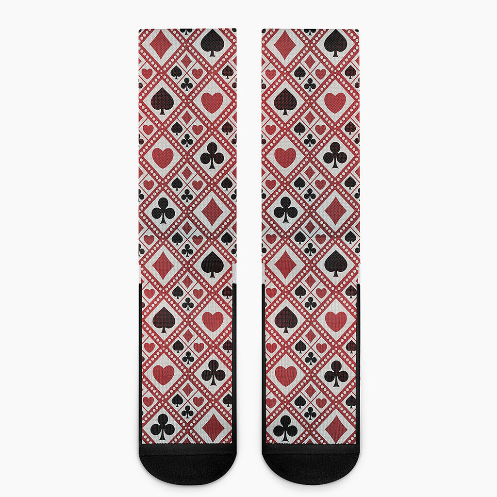 Playing Card Suits Plaid Pattern Print Crew Socks