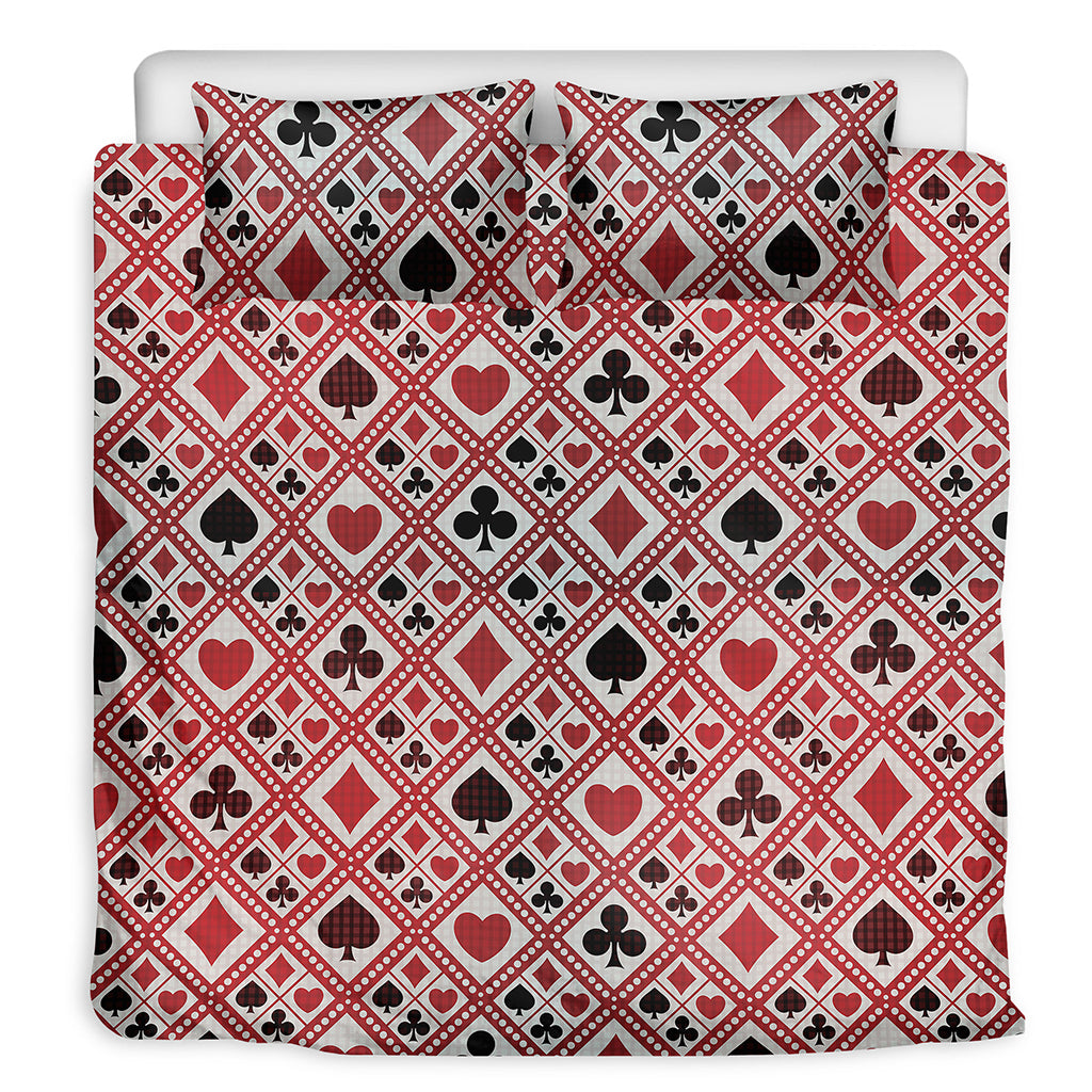 Playing Card Suits Plaid Pattern Print Duvet Cover Bedding Set