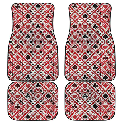 Playing Card Suits Plaid Pattern Print Front and Back Car Floor Mats