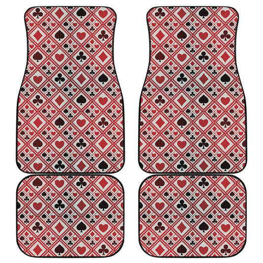 Playing Card Suits Plaid Pattern Print Front and Back Car Floor Mats