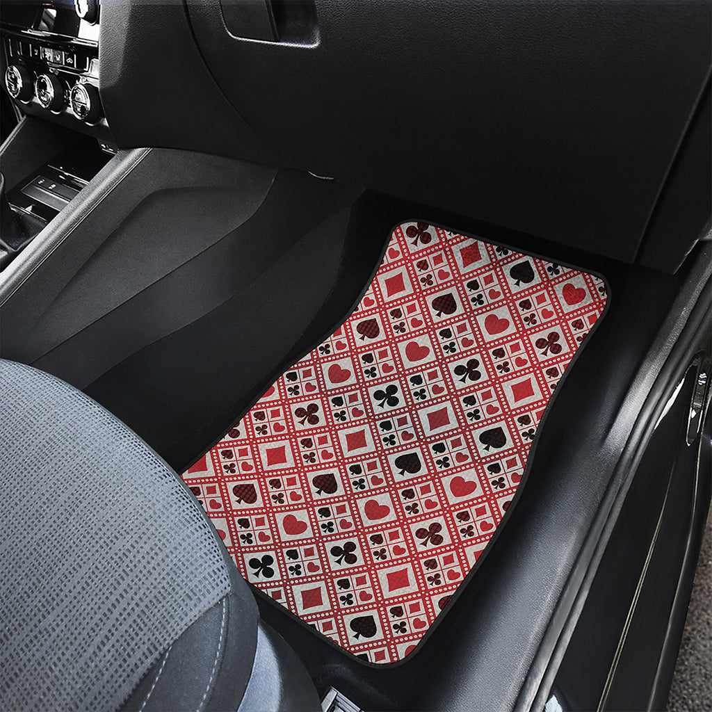 Playing Card Suits Plaid Pattern Print Front and Back Car Floor Mats