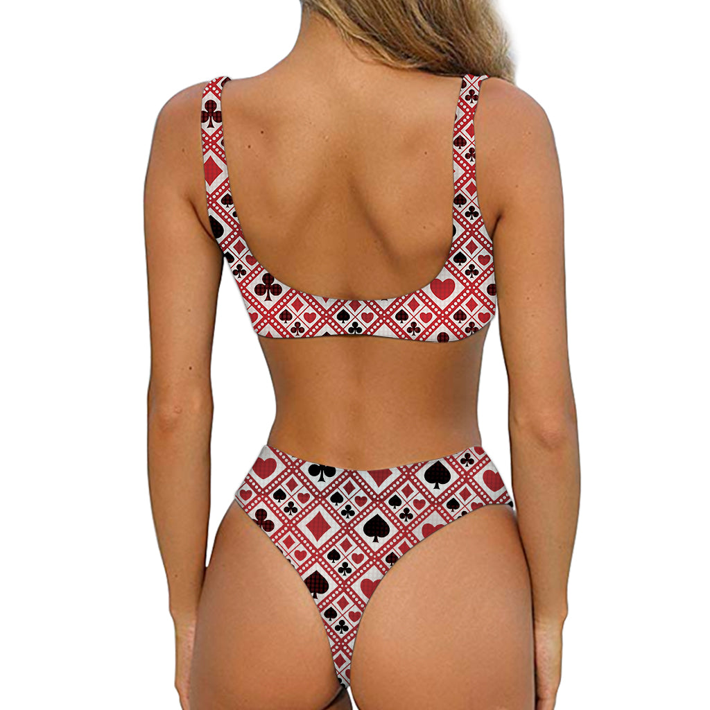 Playing Card Suits Plaid Pattern Print Front Bow Tie Bikini