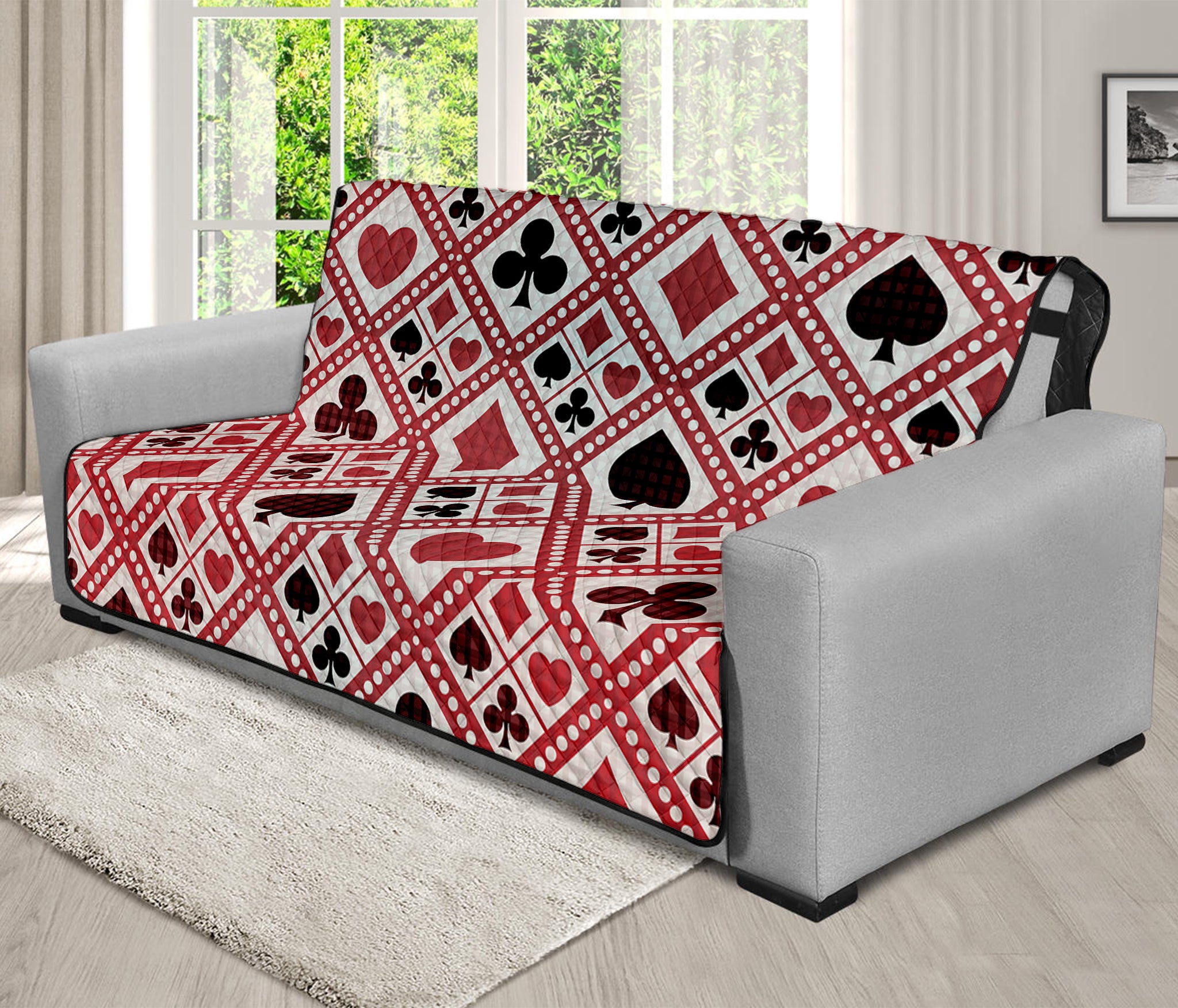 Playing Card Suits Plaid Pattern Print Futon Protector