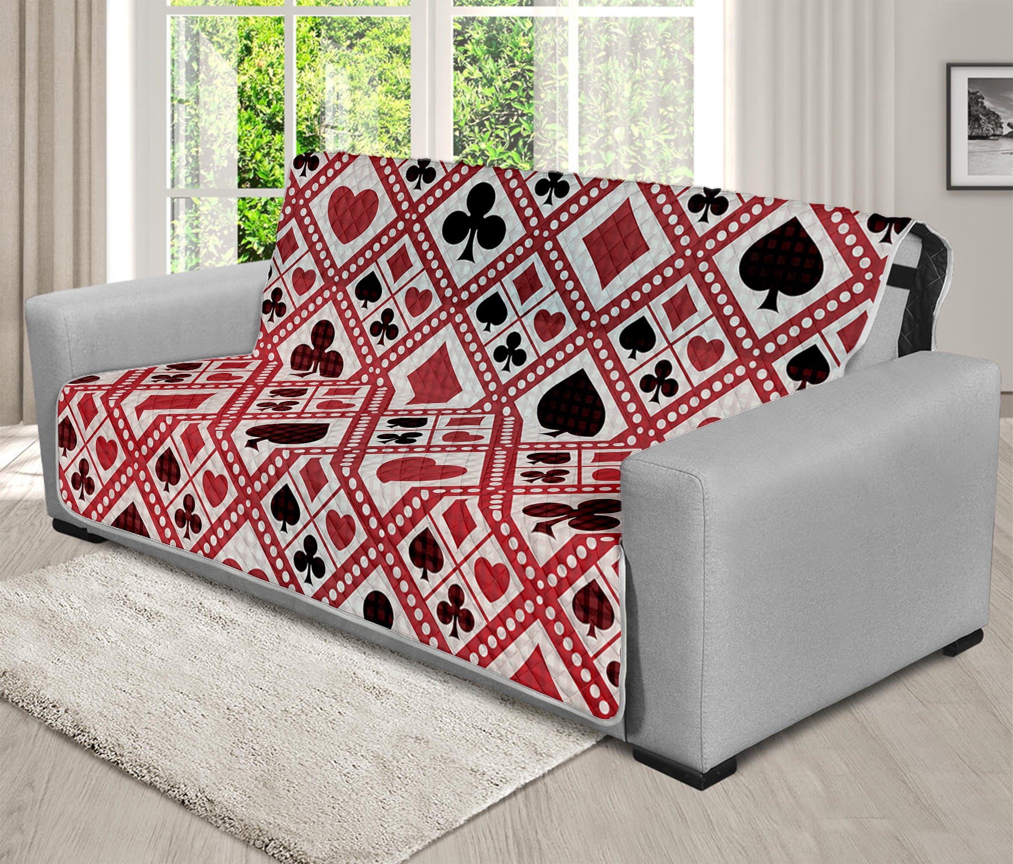 Playing Card Suits Plaid Pattern Print Futon Protector