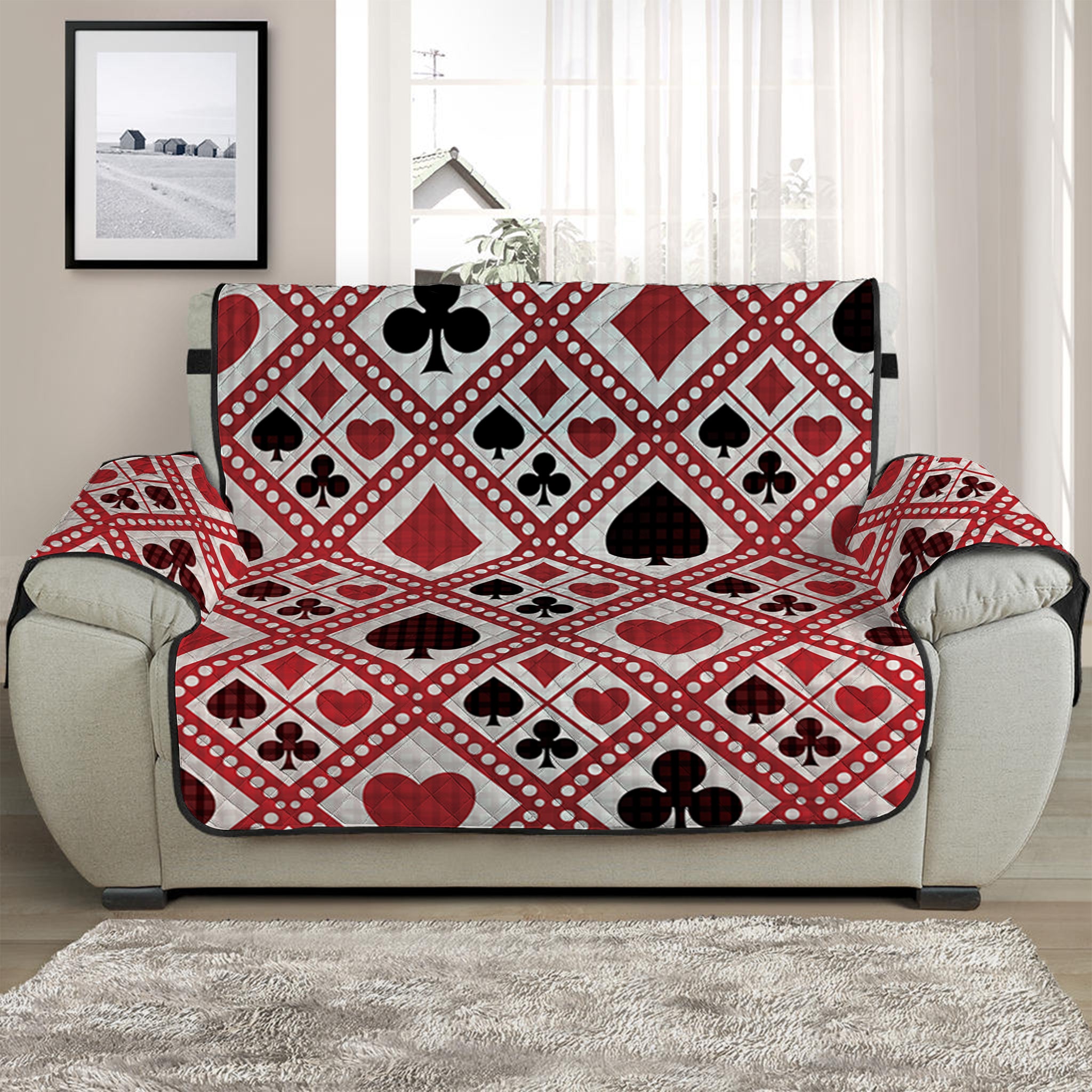 Playing Card Suits Plaid Pattern Print Half Sofa Protector