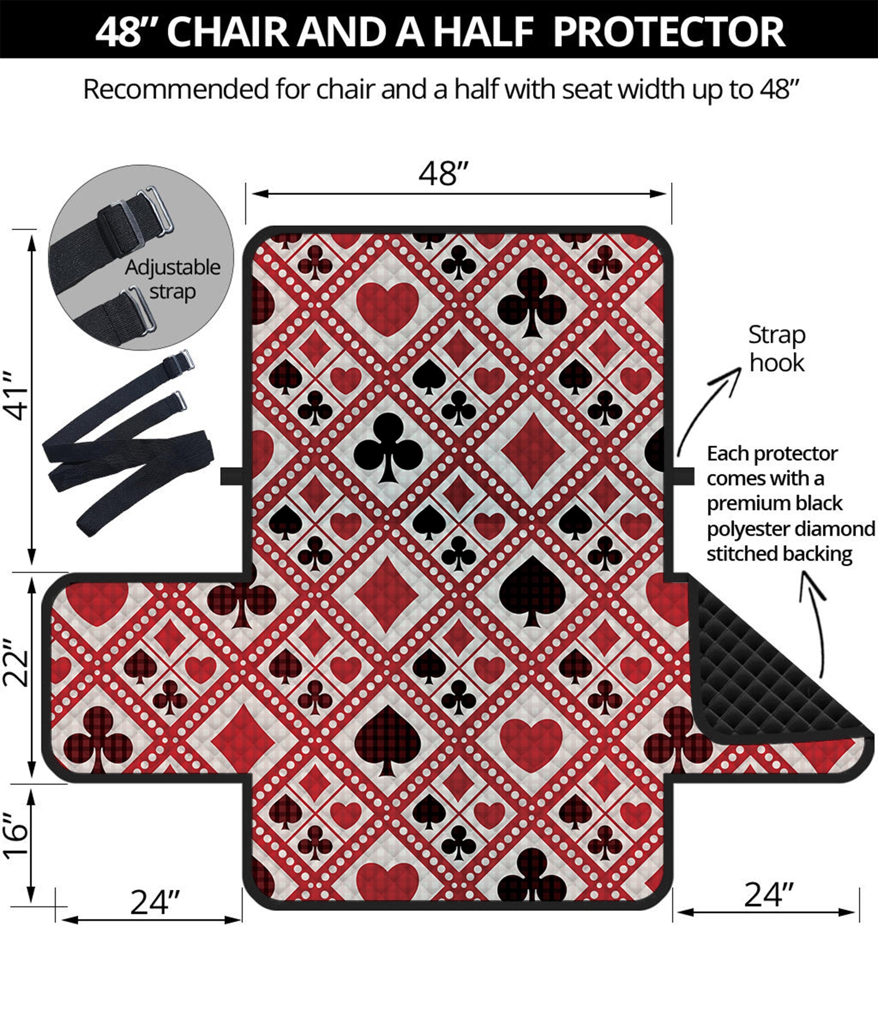 Playing Card Suits Plaid Pattern Print Half Sofa Protector