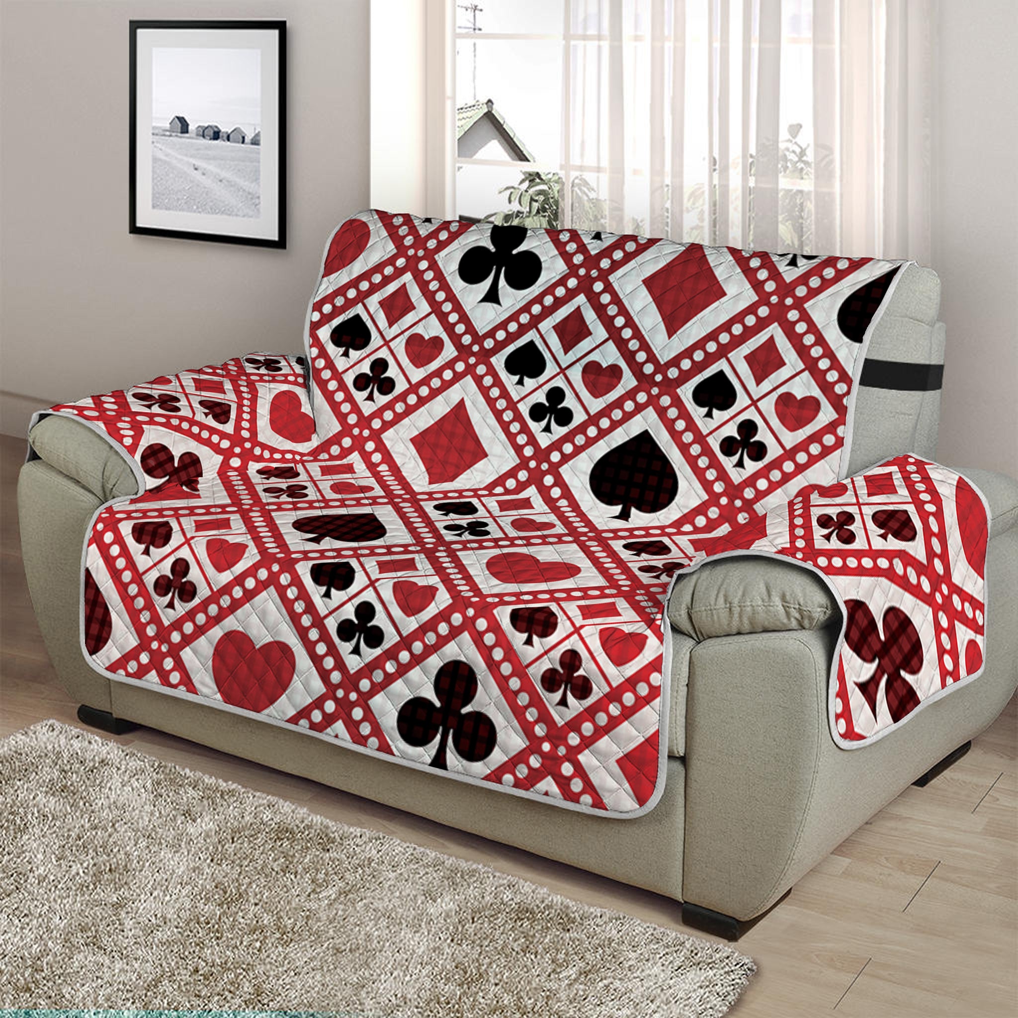 Playing Card Suits Plaid Pattern Print Half Sofa Protector