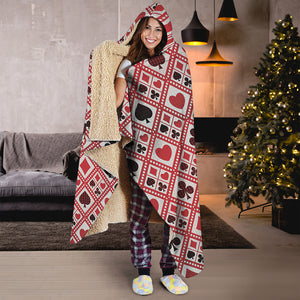 Playing Card Suits Plaid Pattern Print Hooded Blanket