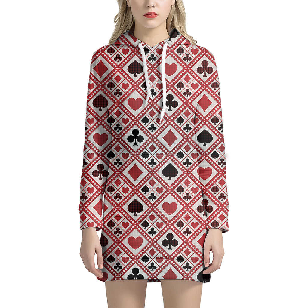 Playing Card Suits Plaid Pattern Print Hoodie Dress