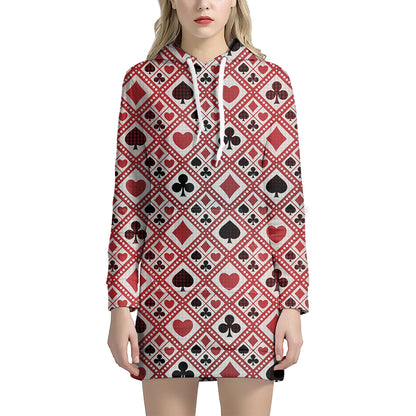 Playing Card Suits Plaid Pattern Print Hoodie Dress