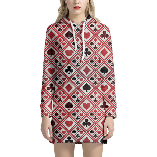 Playing Card Suits Plaid Pattern Print Hoodie Dress