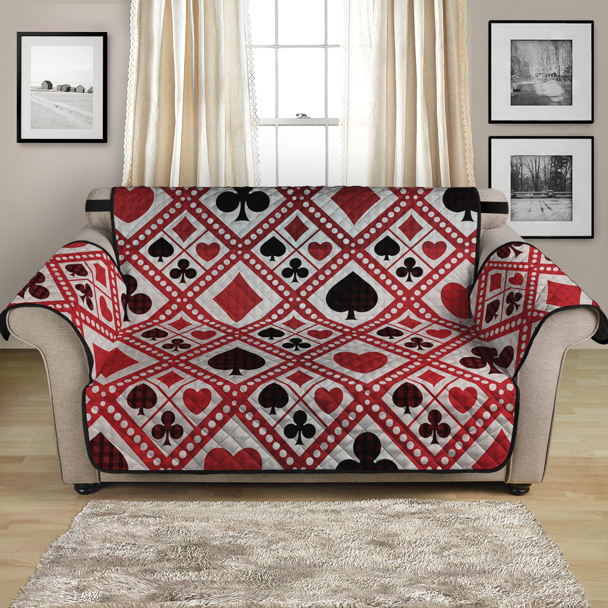 Playing Card Suits Plaid Pattern Print Loveseat Protector