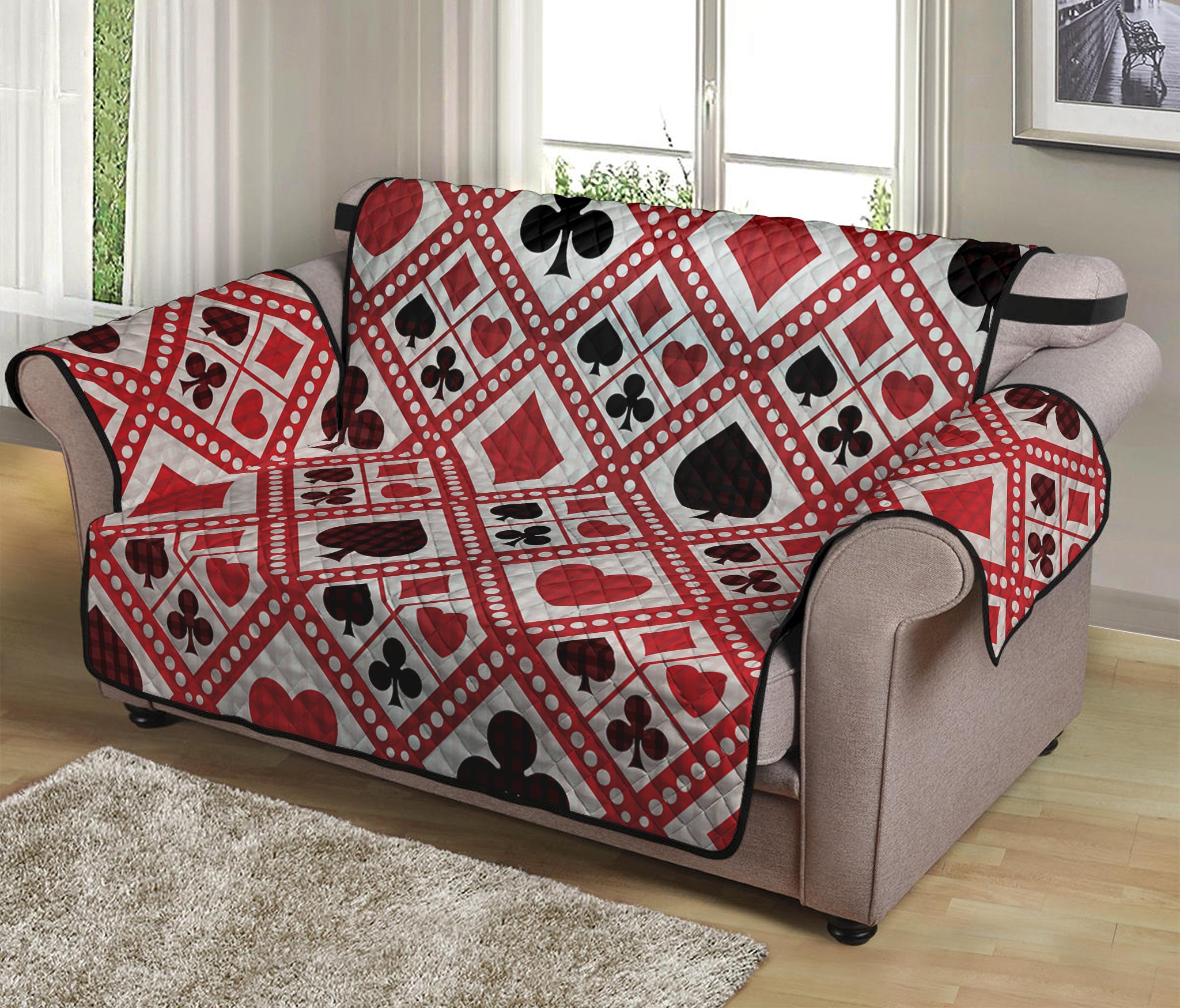 Playing Card Suits Plaid Pattern Print Loveseat Protector