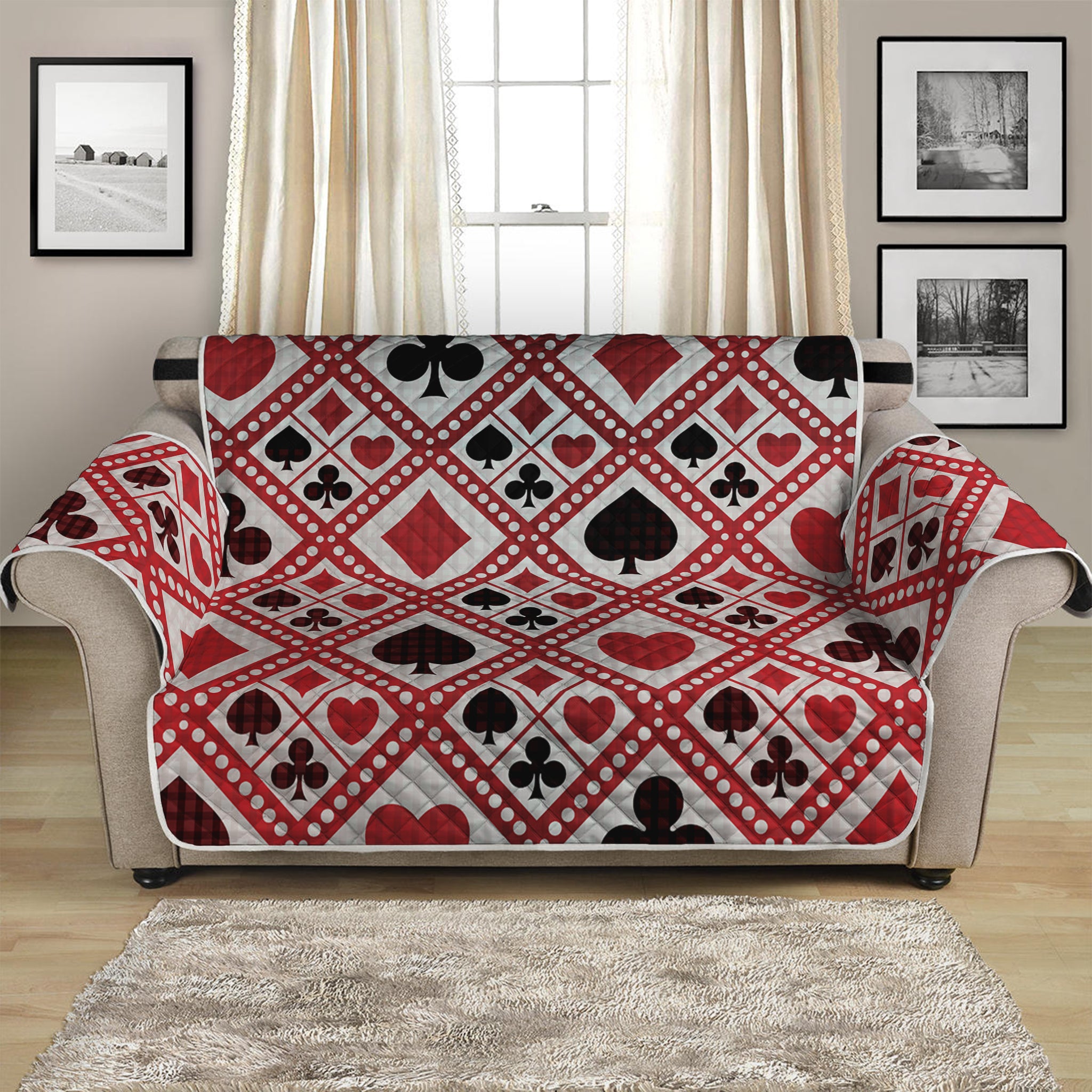 Playing Card Suits Plaid Pattern Print Loveseat Protector