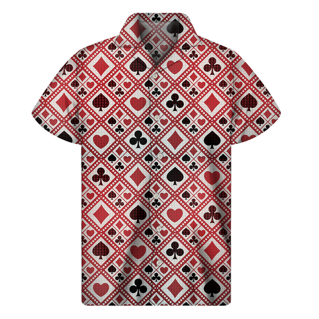 Playing Card Suits Plaid Pattern Print Men's Short Sleeve Shirt