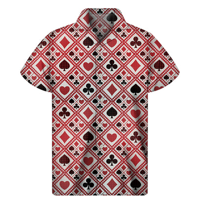 Playing Card Suits Plaid Pattern Print Men's Short Sleeve Shirt